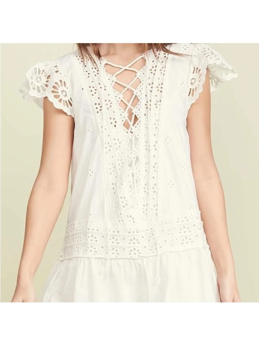 Free People Esperanza White Eyelet Lace-Up Summer Dress